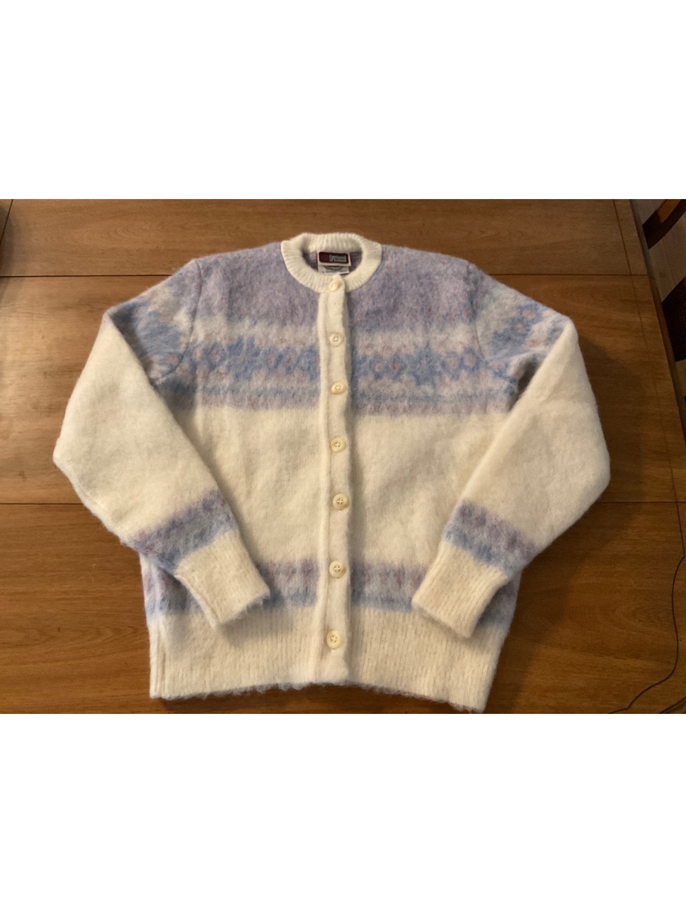 VTG Samband of Iceland 100% Wool Cardigan Sweater Nordic Fair Isle Pastel Fuzzy